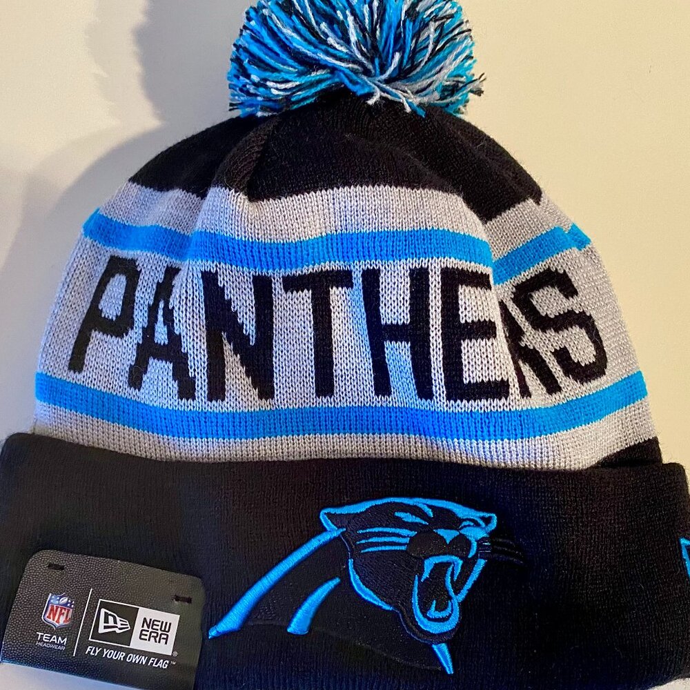 Nwt RARE New Era BLACK Biggest Fan Carolina Panthers Knit Hat NFL Sport Winter